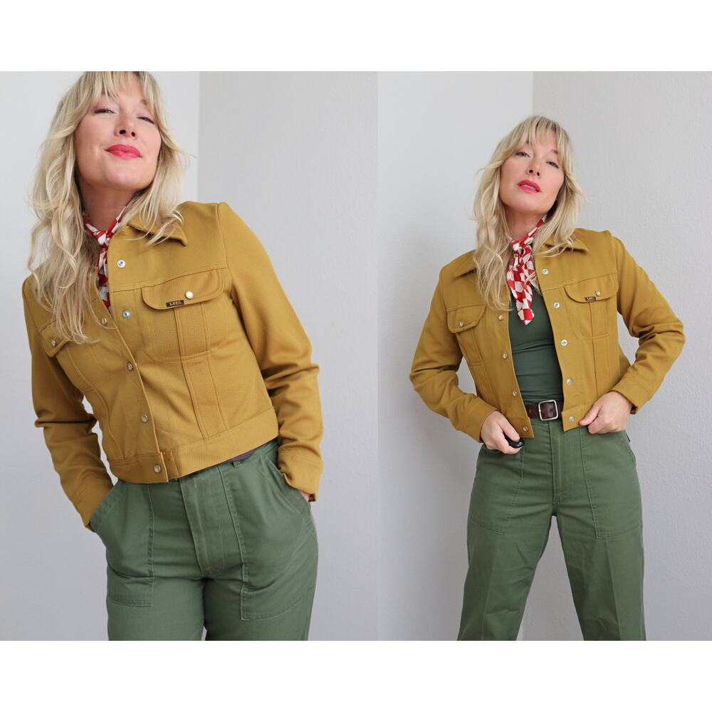 1970's Deadstock Vintage Lee Gold Western Knit Pearl Snap Jacket ~ Women's XS SM